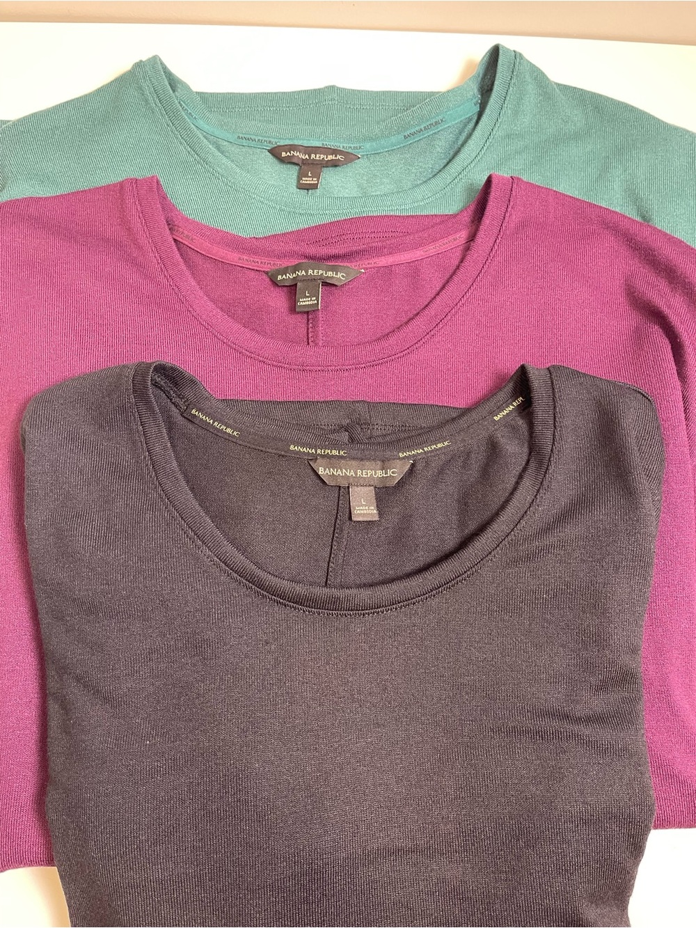 Banana Republic Long Sleeve Crew Neck Tunic Tops — Teal, Magenta, Charcoal Large